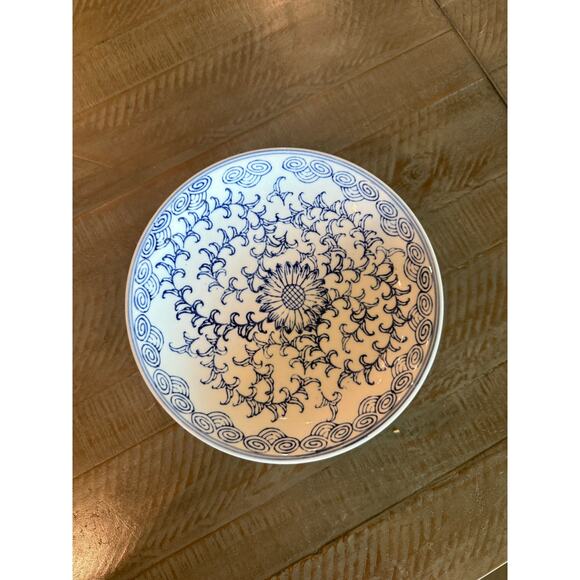 Antique Kangxi Blue And White Porcelain Lotus Pedestal Dish 8"x4" Flower Bats - Picture 2 of 7